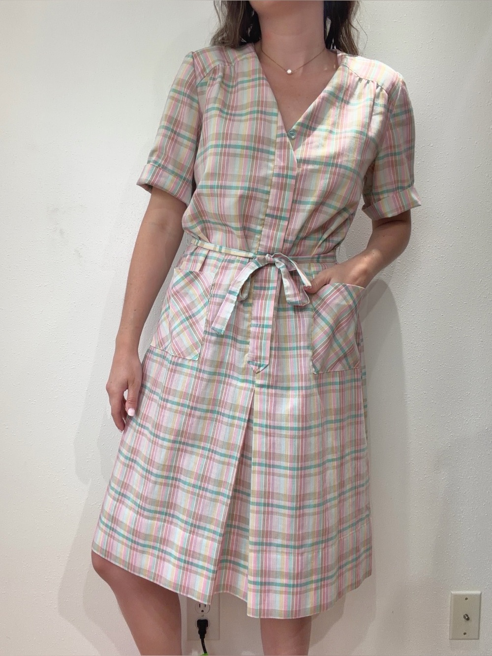 Vintage 70s Plaid Midi Dress
